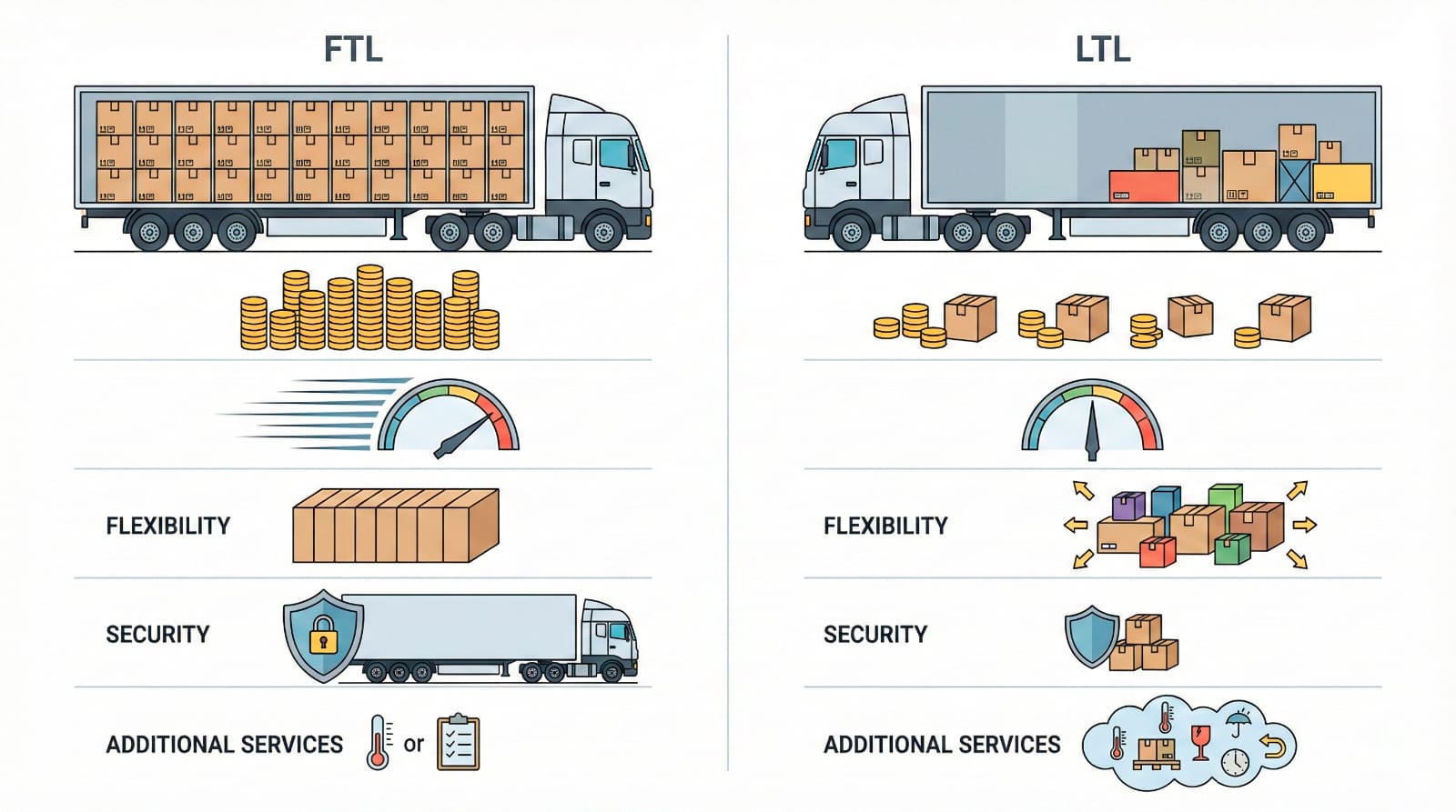 Infographic comparing FTL and LTL freight shipping