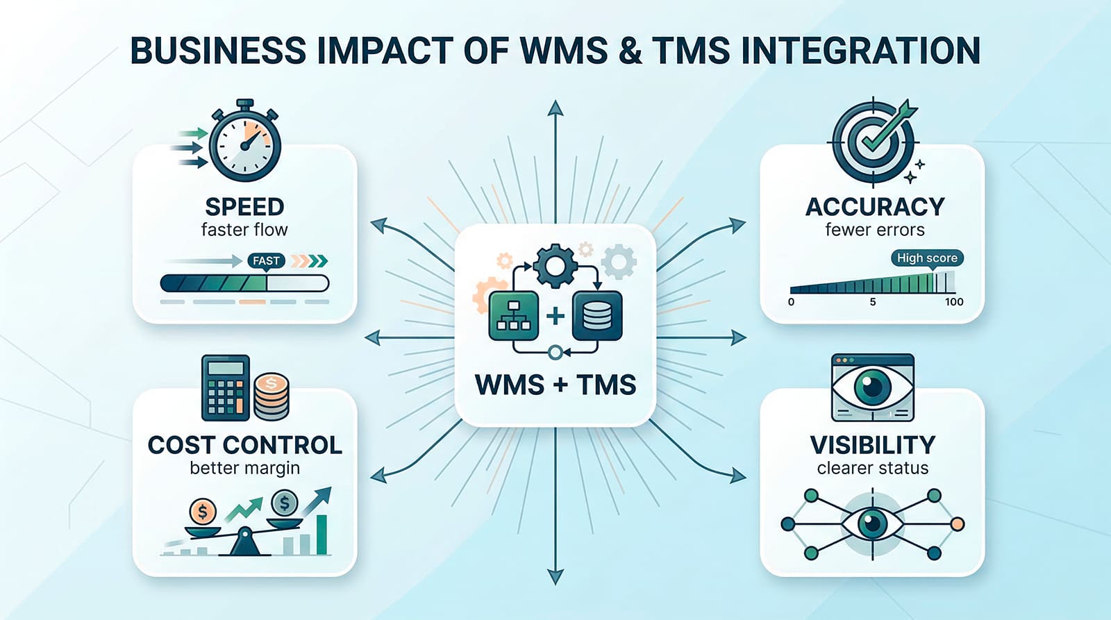 infografía sobre el impacto financiero y operativo de la implantación de WMS y TMS en logística
