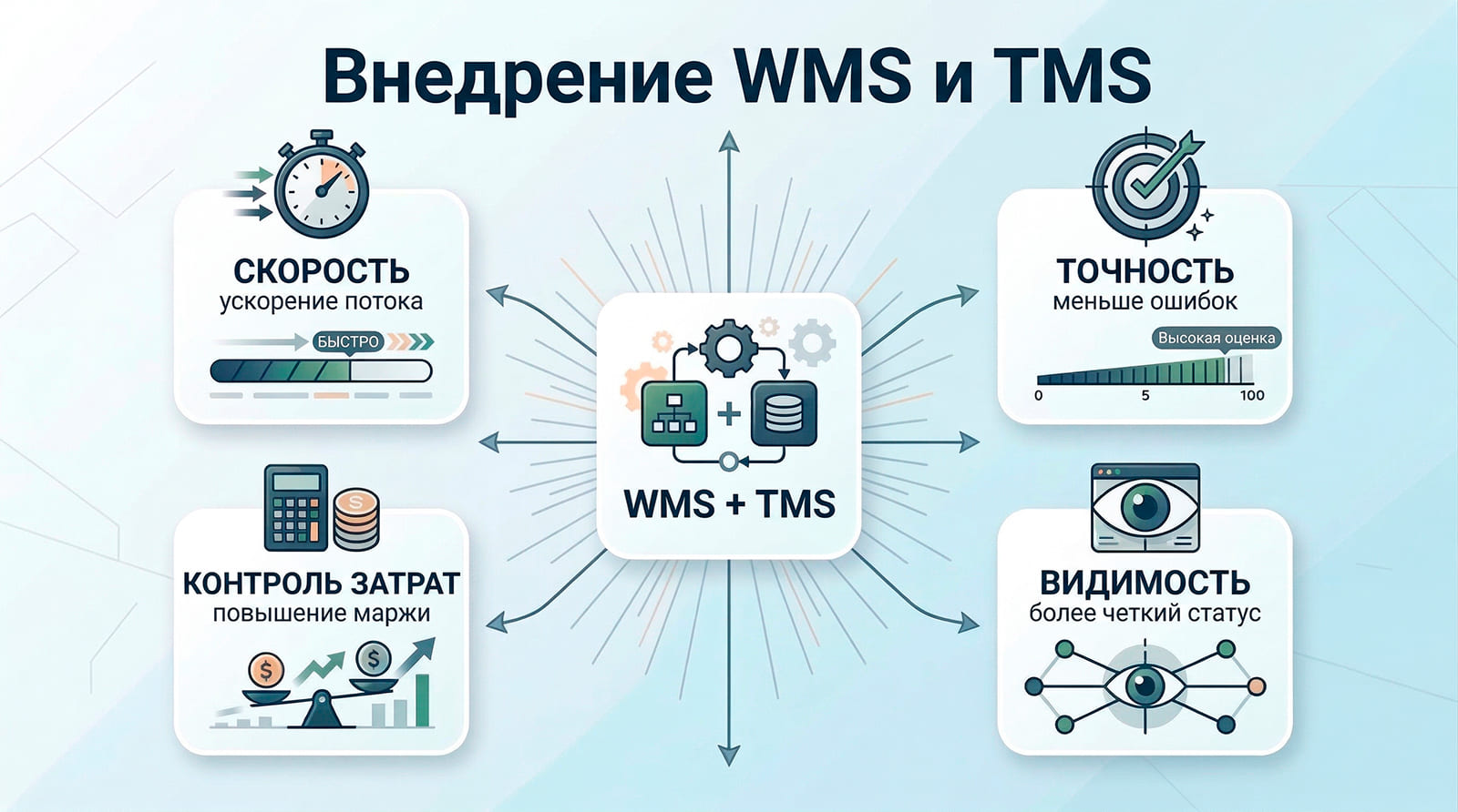 инфорграфика финансовый и операционный эффект внедрения WMS и TMS в логистике